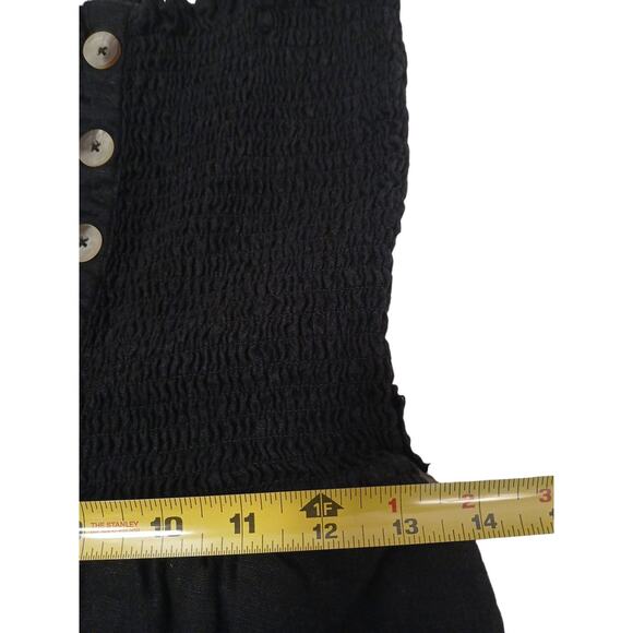 Y2K GUESS Linen Jumpsuit Sz S BLACK Smocked Tube Wide Leg Glam Goth Barbiecore - Picture 11 of 16
